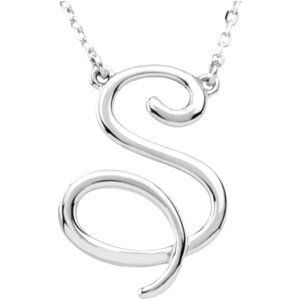 14K White Script Initial S 16" Necklace - 84635:229:P