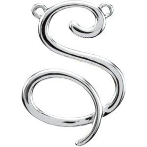 14K White Script Initial S Necklace Center - 84576:229:P