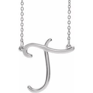 14K White Script Initial T 16" Necklace - 84635:283:P