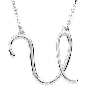 14K White Script Initial U 16" Necklace - 84635:249:P