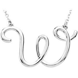 14K White Script Initial W 16" Necklace - 84635:245:P