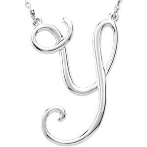 14K White Script Initial Y 16" Necklace - 84635:267:P