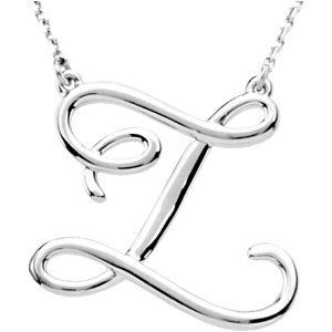 14K White Script Initial Z 16" Necklace - 84635:271:P