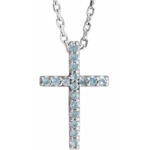 14K White Swiss Blue Topaz Petite Cross 16" Necklace  - R42147:118:P