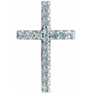 14K White Swiss Blue Topaz Petite Cross Pendant  - R42147:60056:P