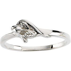 14K White The Unblossomed Rose Ring Size 8   - R16606KIT:143397:P