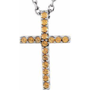 14K White Yellow Sapphire Petite Cross 16" Necklace - R42147:70000:P