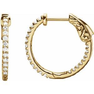 14K Yellow 1/2 CTW Diamond Inside-Outside 19 mm Hoop Earrings - 650183:116:P