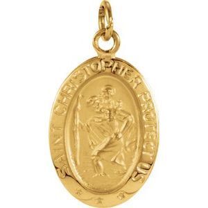 14K Yellow 15x11 mm Oval St. Christopher Medal - R5023:63214:P