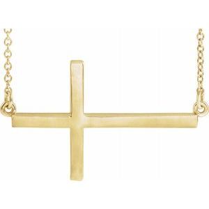 14K Yellow 28x16.2 mm Sideways Cross 16-18" Necklace - R45323:1001:P