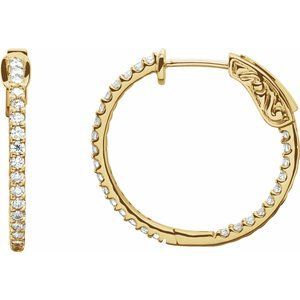 14K Yellow 3/4 CTW Diamond Inside-Outside 23 mm Hoop Earrings - 650183:118:P