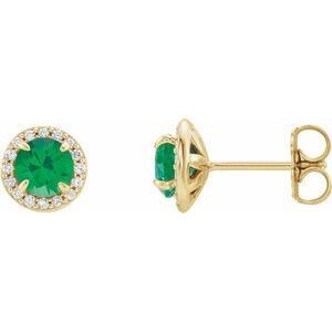 14K Yellow 3.5 mm Round Emerald & 1/8 CTW Diamond Earrings    - 86458:640:P