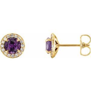 14K Yellow 3.5 mm Round Lab-Grown Alexandrite & 1/8 CTW Diamond Earrings  - 86458:631:P