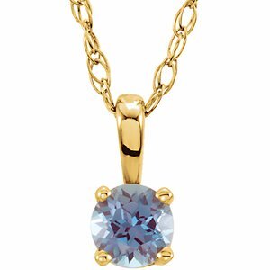 14K Yellow 3 mm Round Alexandrite Youth Birthstone 14" Necklace - 28393:70066:P