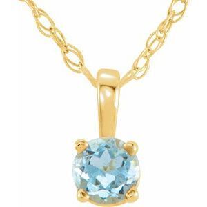 14K Yellow 3 mm Round Aquamarine Youth Birthstone 14" Necklace - 28393:70012:P