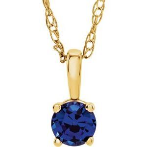 14K Yellow 3 mm Round Blue Sapphire Youth Birthstone 14" Necklace - 28393:70070:P