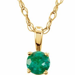 14K Yellow 3 mm Round Emerald Youth Birthstone 14" Necklace - 28393:70064:P