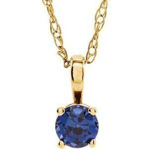 14K Yellow 3 mm Round Lab-Grown Blue Sapphire Youth Birthstone 14" Necklace - 28393:70018:P