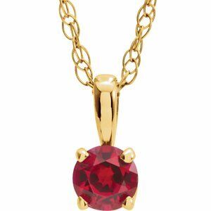 14K Yellow 3 mm Round Lab-Grown Ruby Youth Birthstone 14" Necklace - 28393:70016:P