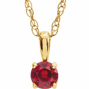 14K Yellow 3 mm Round Ruby Youth Birthstone 14" Necklace - 28393:70068:P