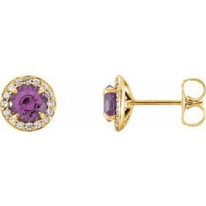 14K Yellow 4.5 mm Round Amethyst & 1/6 CTW Diamond Earrings - 86458:716:P