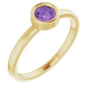 14K Yellow 4.5 mm Round Amethyst Ring - 71806:6290:P