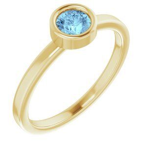 14K Yellow 4.5 mm Round Aquamarine Ring - 71806:6291:P