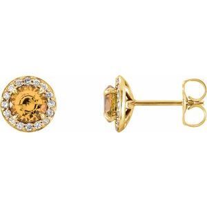 14K Yellow 4.5 mm Round Citrine & 1/6 CTW Diamond Earrings - 86458:719:P