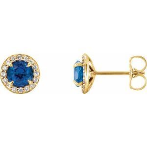 14K Yellow 4.5 mm Round Lab-Grown Blue Sapphire & 1/6 CTW Diamond Earrings   - 86458:712:P