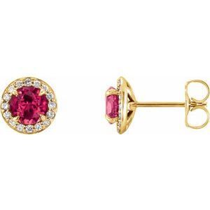 14K Yellow 4.5 mm Round Lab-Grown Ruby & 1/6 CTW Diamond Earrings - 86458:714:P
