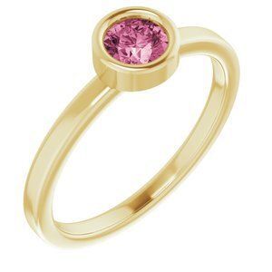 14K Yellow 4.5 mm Round Pink Tourmaline Ring - 71806:6298:P