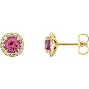 14K Yellow 4.5 mm Round Tourmaline & 1/6 CTW Diamond Earrings  - 86458:723:P