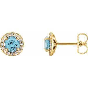 14K Yellow 4.5 mm Round Zircon & 1/6 CTW Diamond Halo-Style Earrings  - 86458:710:P