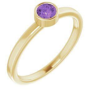 14K Yellow 4 mm Round Amethyst Ring - 71806:6013:P
