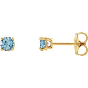 14K Yellow 4 mm Round Aquamarine Earrings - 1874:70034:P
