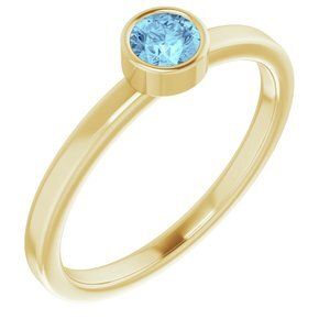 14K Yellow 4 mm Round Aquamarine Ring - 71806:6014:P
