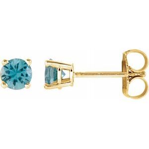 14K Yellow 4 mm Round Blue Zircon Earrings - 1874:70129:P