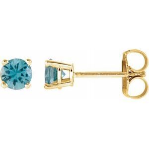 14K Yellow 4 mm Round Blue Zircon Earrings - 1874:70129:P