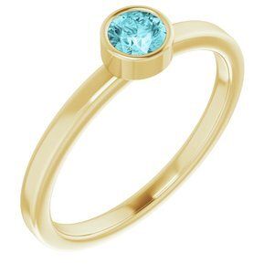 14K Yellow 4 mm Round Blue Zircon Ring - 71806:6027:P