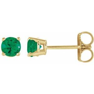 14K Yellow 4 mm Round Lab-Grown Emerald Earrings  - 1874:70174:P