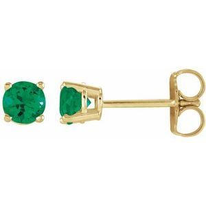 14K Yellow 4 mm Round Lab-Grown Emerald Earrings  - 1874:70174:P