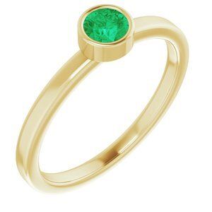 14K Yellow 4 mm Round Lab-Grown Emerald Ring - 71806:6017:P