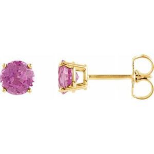 14K Yellow 4 mm Round Pink Tourmaline Earrings - 1874:70099:P