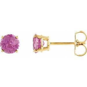 14K Yellow 4 mm Round Pink Tourmaline Earrings - 1874:70099:P