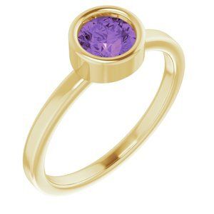 14K Yellow 5.5 mm Round Amethyst Ring - 71806:6370:P