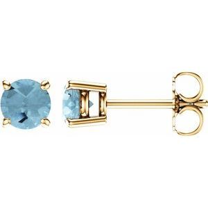 14K Yellow 5 mm Round Aquamarine Earrings - 1874:70042:P