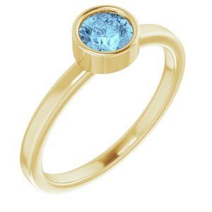 14K Yellow 5 mm Round Aquamarine Ring - 71806:6047:P