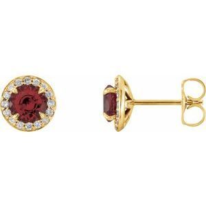 14K Yellow 5 mm Round Garnet & 1/8 CTW Diamond Earrings - 86458:6006:P