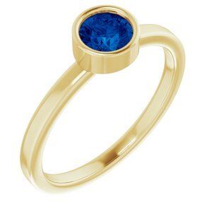 14K Yellow 5 mm Round Lab-Grown Blue Sapphire Ring - 71806:6135:P