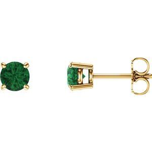 14K Yellow 5 mm Round Lab-Grown Emerald Earrings  - 1874:70183:P